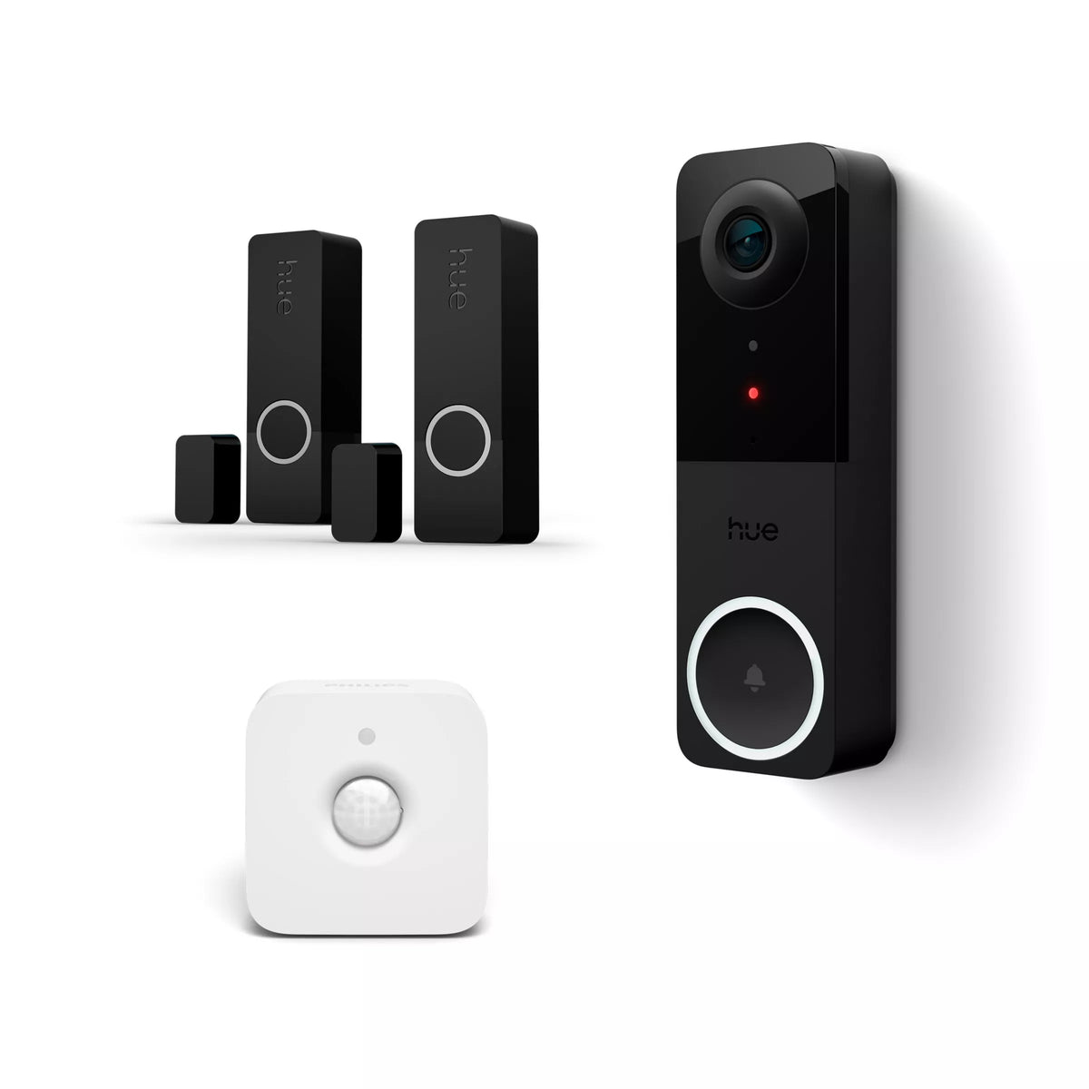 Hue Wired video doorbell + indoor motion sensor + 2 contact sensors in black