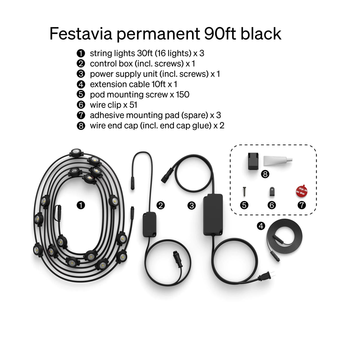 Festavia permanent outdoor lights 90 ft black string