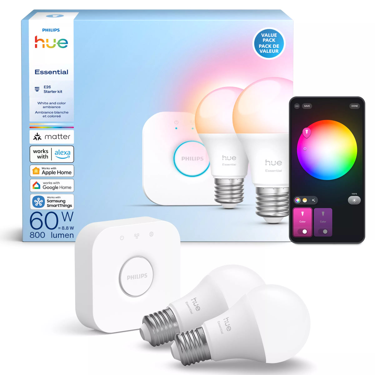 Essential starter kit: 2 E26 smart bulbs (800 lm)