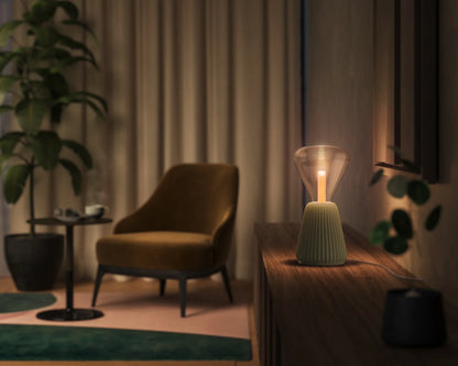 Lightguide triangle + cone table lamp (sage)